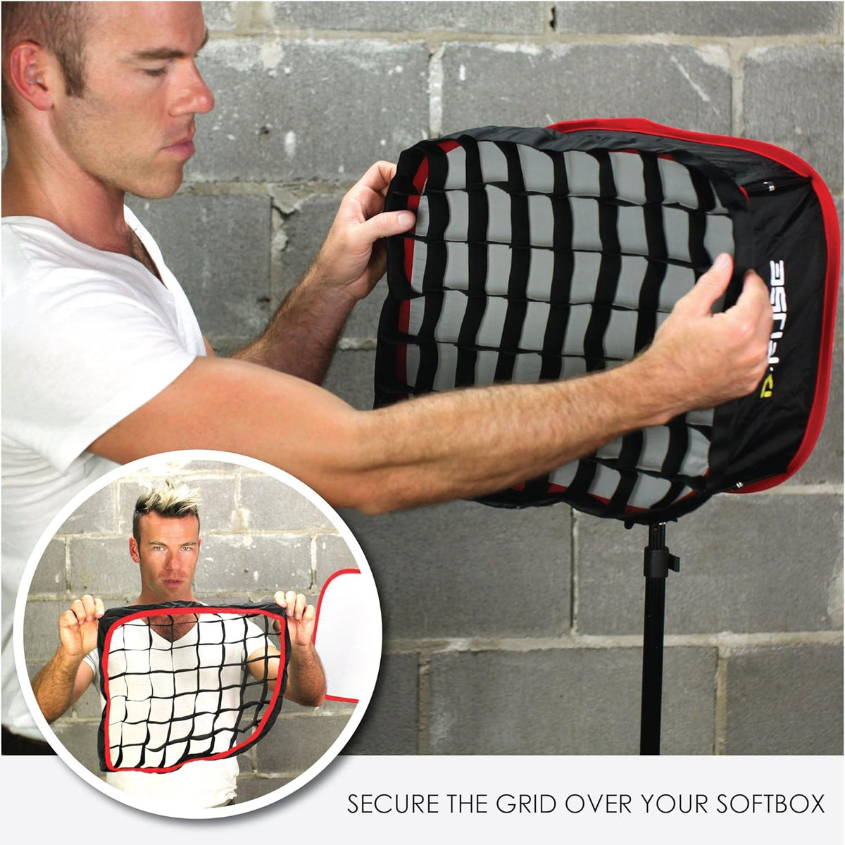 Large LED Light Panel Softbox & Softbox Grid, 12"x12" Pack of 2 H97118