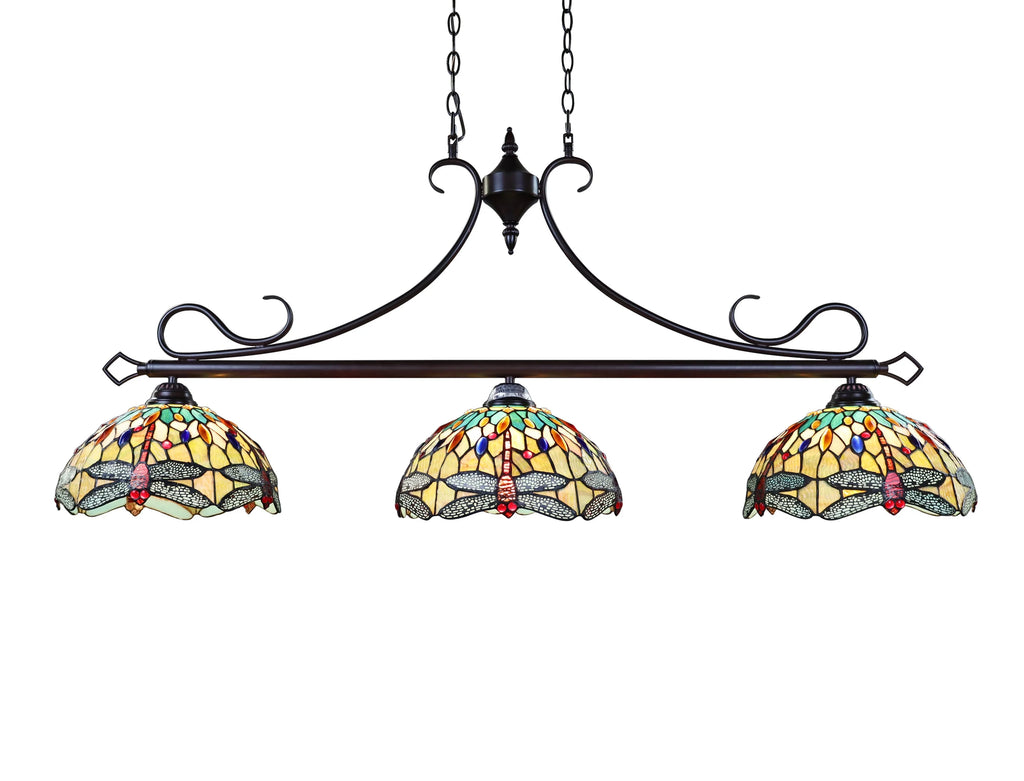 Dragonfly Tiffany-Style Dark Bronze 3 Light Island Pendant 48" Wide X805
