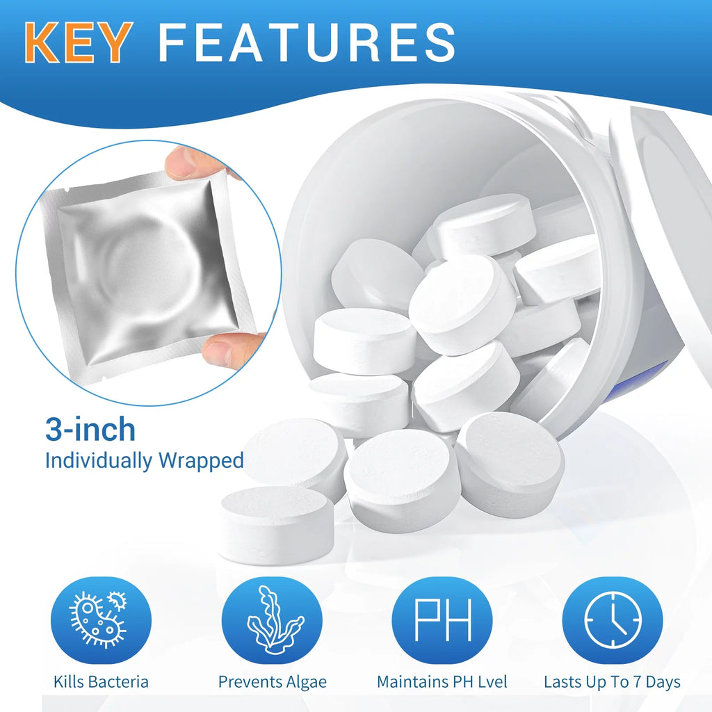 3" Inch Individually Wrapped Chlorine Tablets 8LB J29824