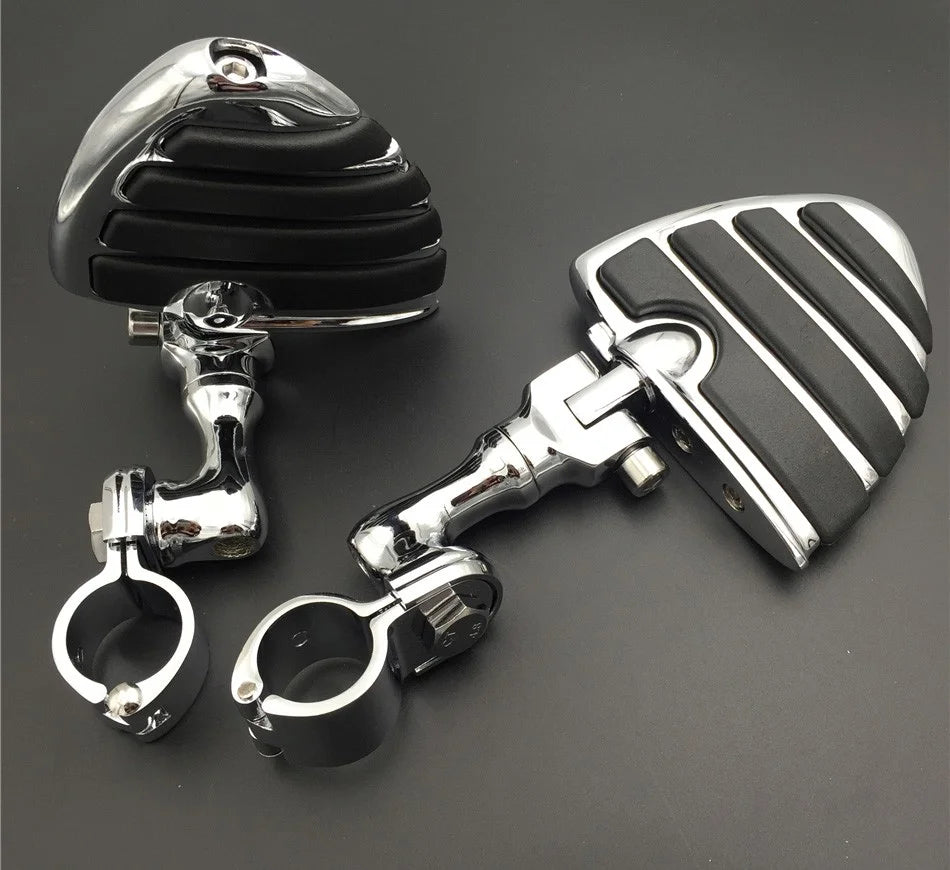 Chrome Short Angled Peg Mounting Kit with U Shape Foot Peg Footrest for 1 inch 25mm Front Engine Guard Frame Tube S708