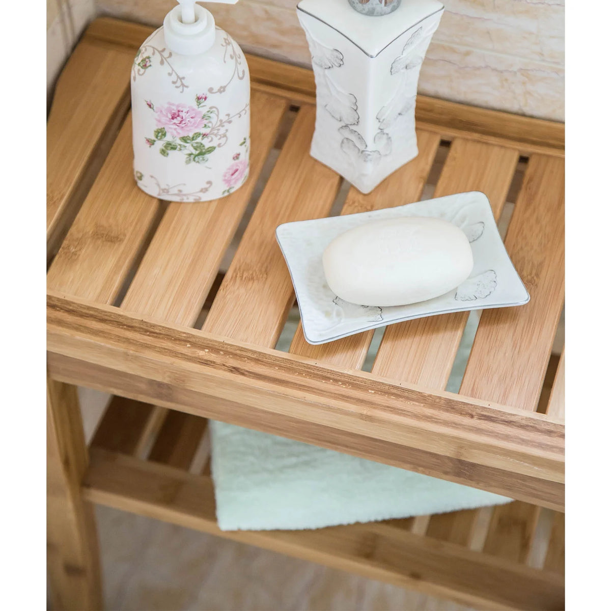 Bamboo Shower Bench with Storage Shelf Z944