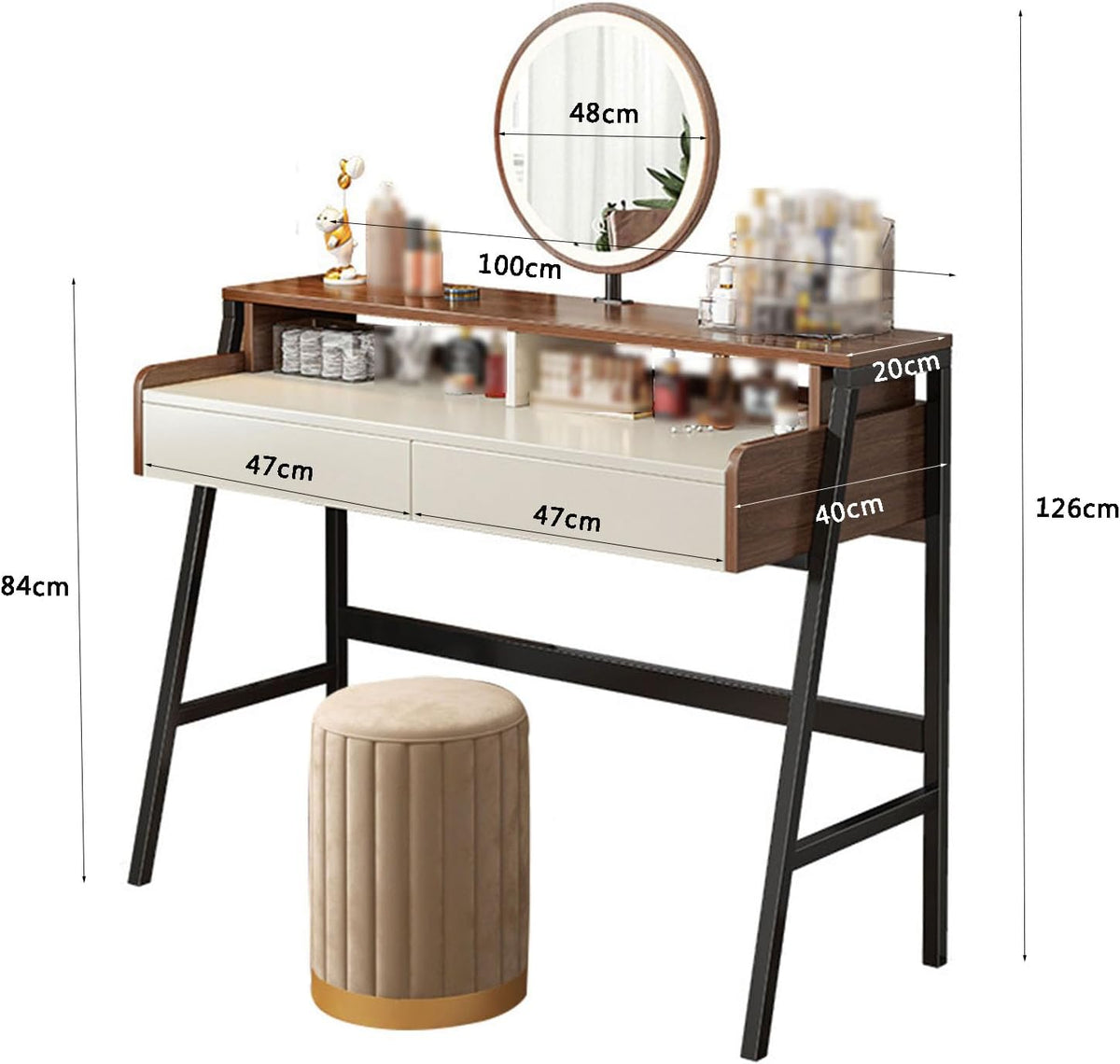 Solid Wood Vanity Set with 2 Drawers and Lighted Mirror Y80451