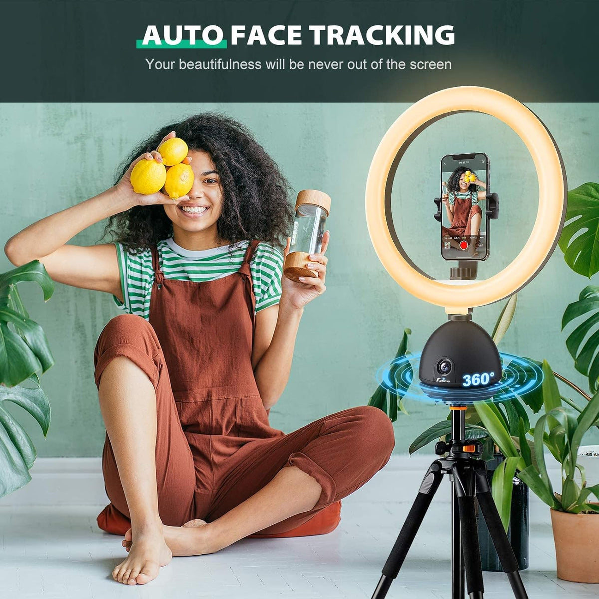 Auto Face Tracking Phone Holder with 10'' Selfie Ring Light and Tripod Stand T810