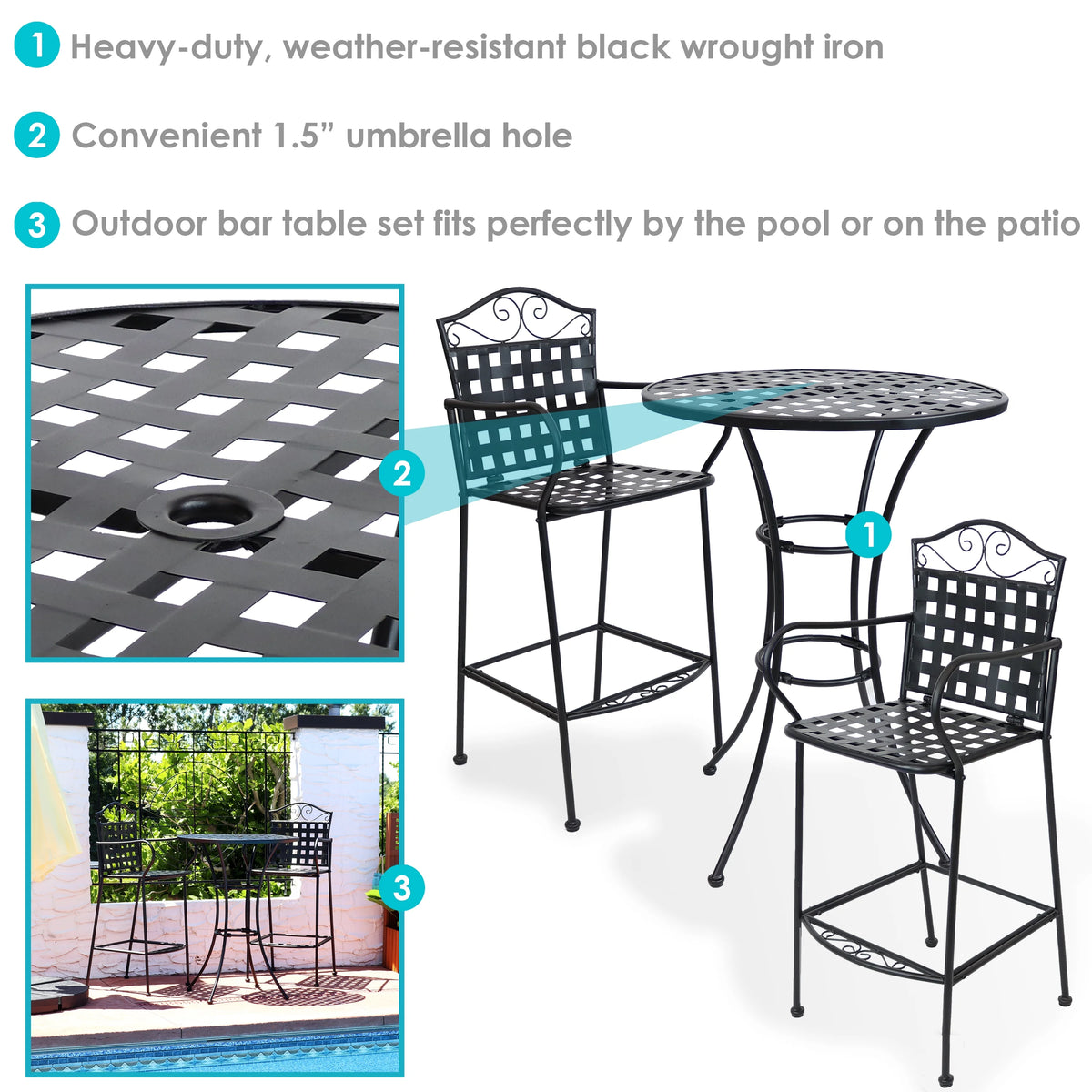 Black Wrought Iron Bar Chair and Table Set W105956