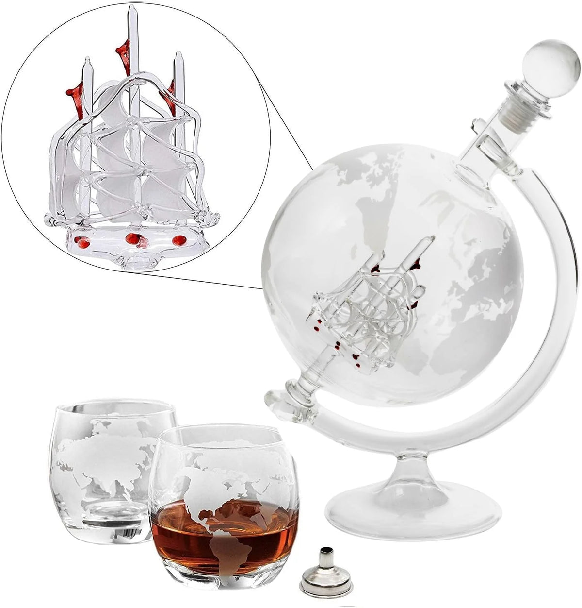 Handmade Whiskey Decanter Set with 2 Glasses and Funnel D913