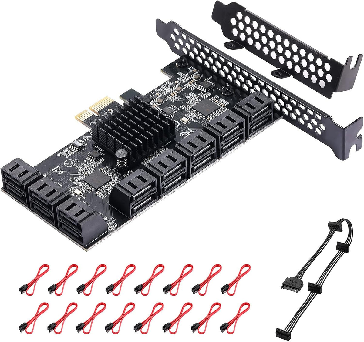 PCIe 6 SATA 4X Card with 6 SATA Cables and Low Profile Bracket B189