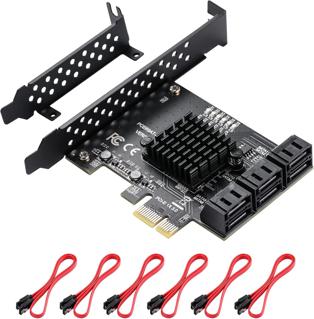 PCIe 6 SATA 4X Card with 6 SATA Cables and Low Profile Bracket B189