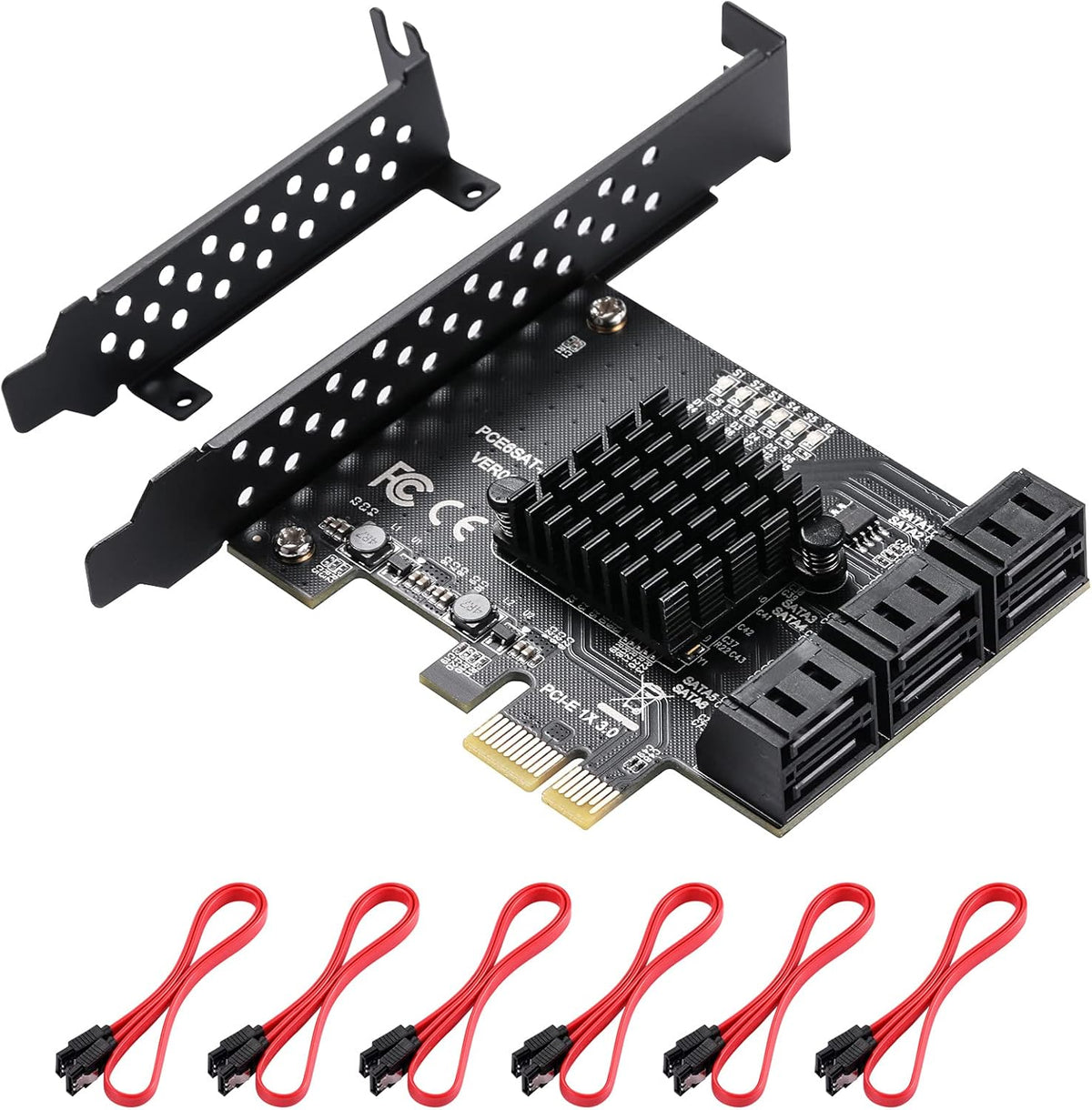 PCIe 6 SATA 4X Card with 6 SATA Cables and Low Profile Bracket B189