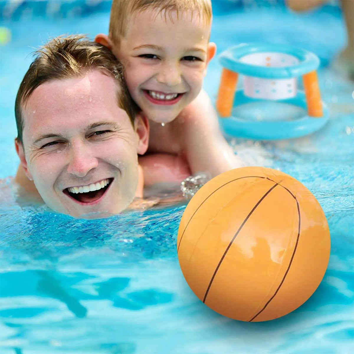 Light Blue Inflatable Pool Volleyball Set with 2 Balls and Basketball Hoops H27381