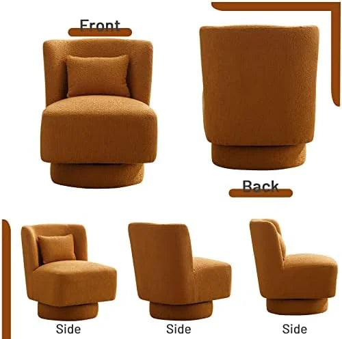 Swivel Barrel Boucle Chair with Pillow D50195
