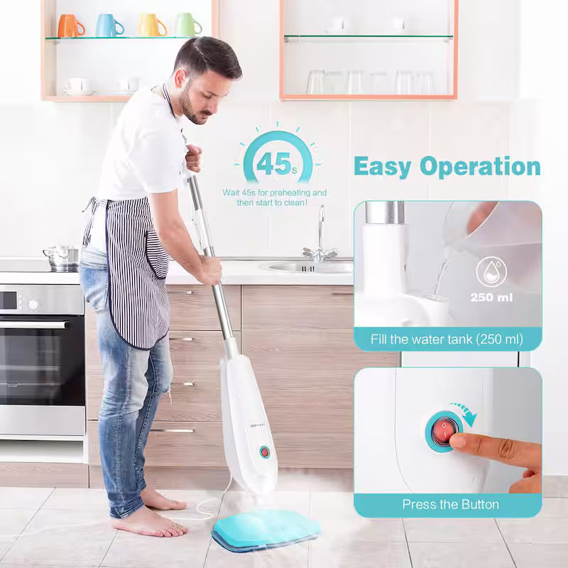 1100-Watt Electric Steam Mop with Water Tank White and Green P43123