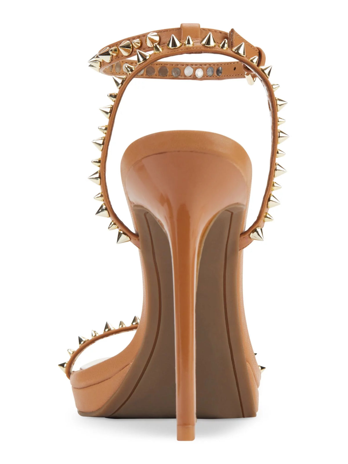 Beige Studded Leather Ankle Strap Heeled Sandal E362