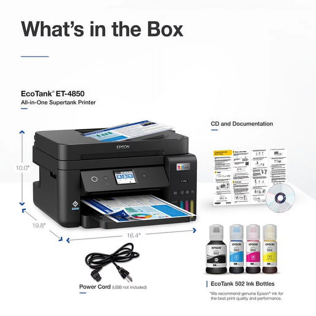 EcoTank ET-4850 Wireless All-in-One Supertank Printer with Scanner, Copier, Fax, ADF and Ethernet I7086