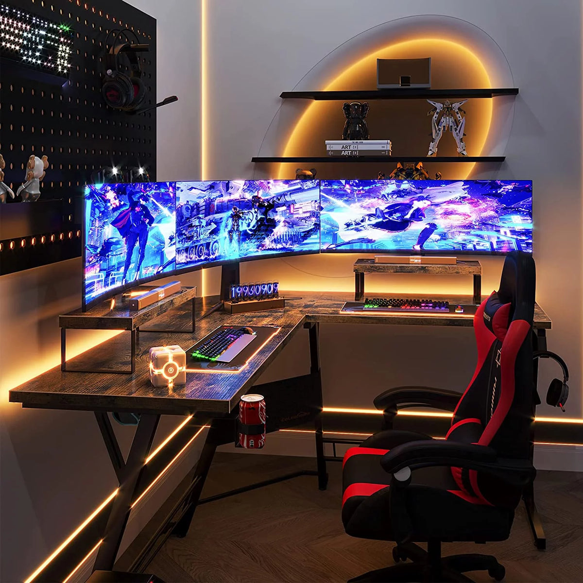 L Shaped Gaming Desk with 2 Monitor Stands U8236