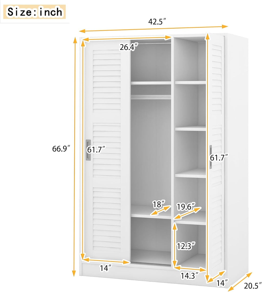 White 3 Doors Wood Wardrobe with Shelves and Hanging Rail C50773