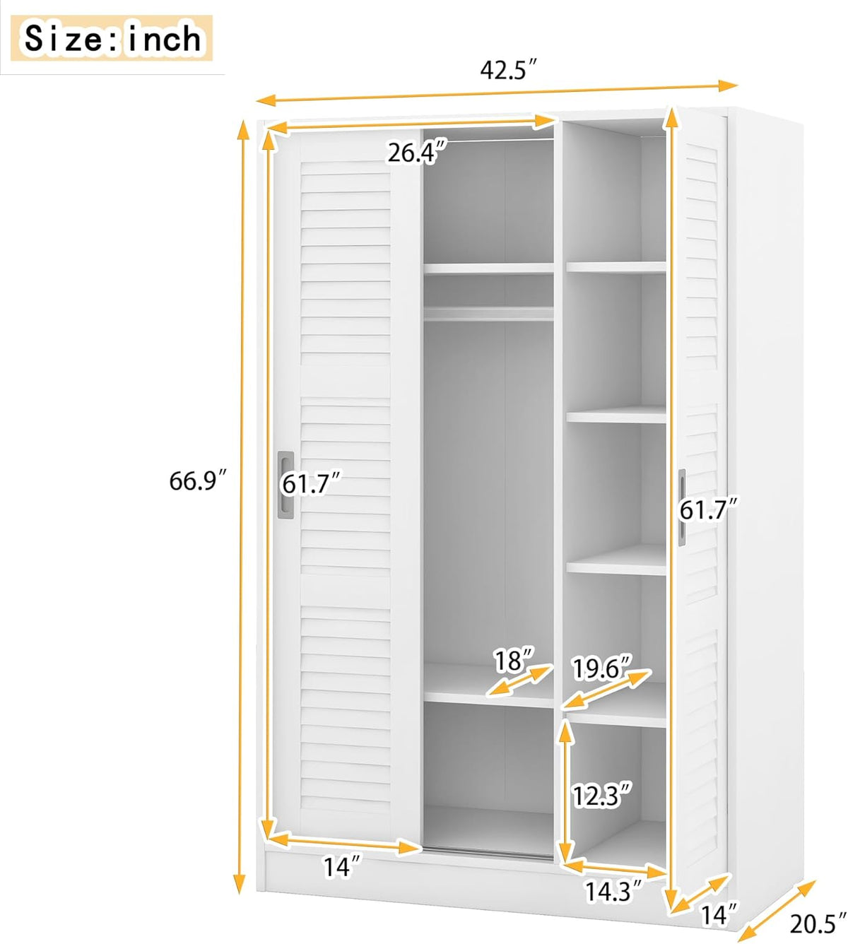 White 3 Doors Wood Wardrobe with Shelves and Hanging Rail C50773