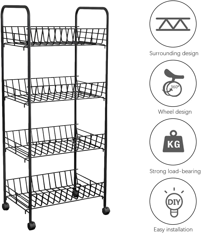 Black 4-Tier Rolling Kitchen Storage Cart M4271