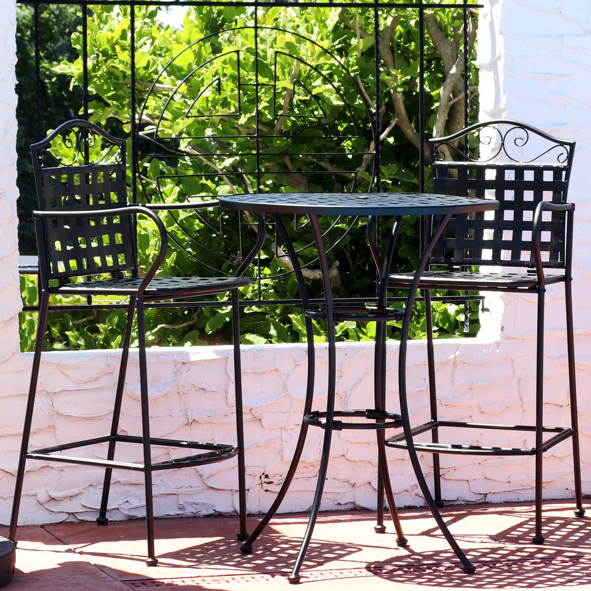 Black Wrought Iron Bar Chair and Table Set W105956