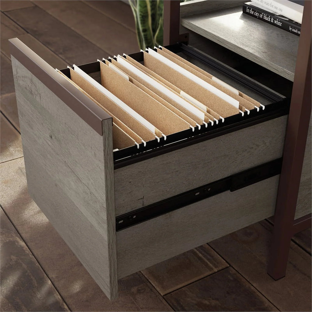 Engineered Wood Pedestal Desk in Mystic Oak Finish Q961243