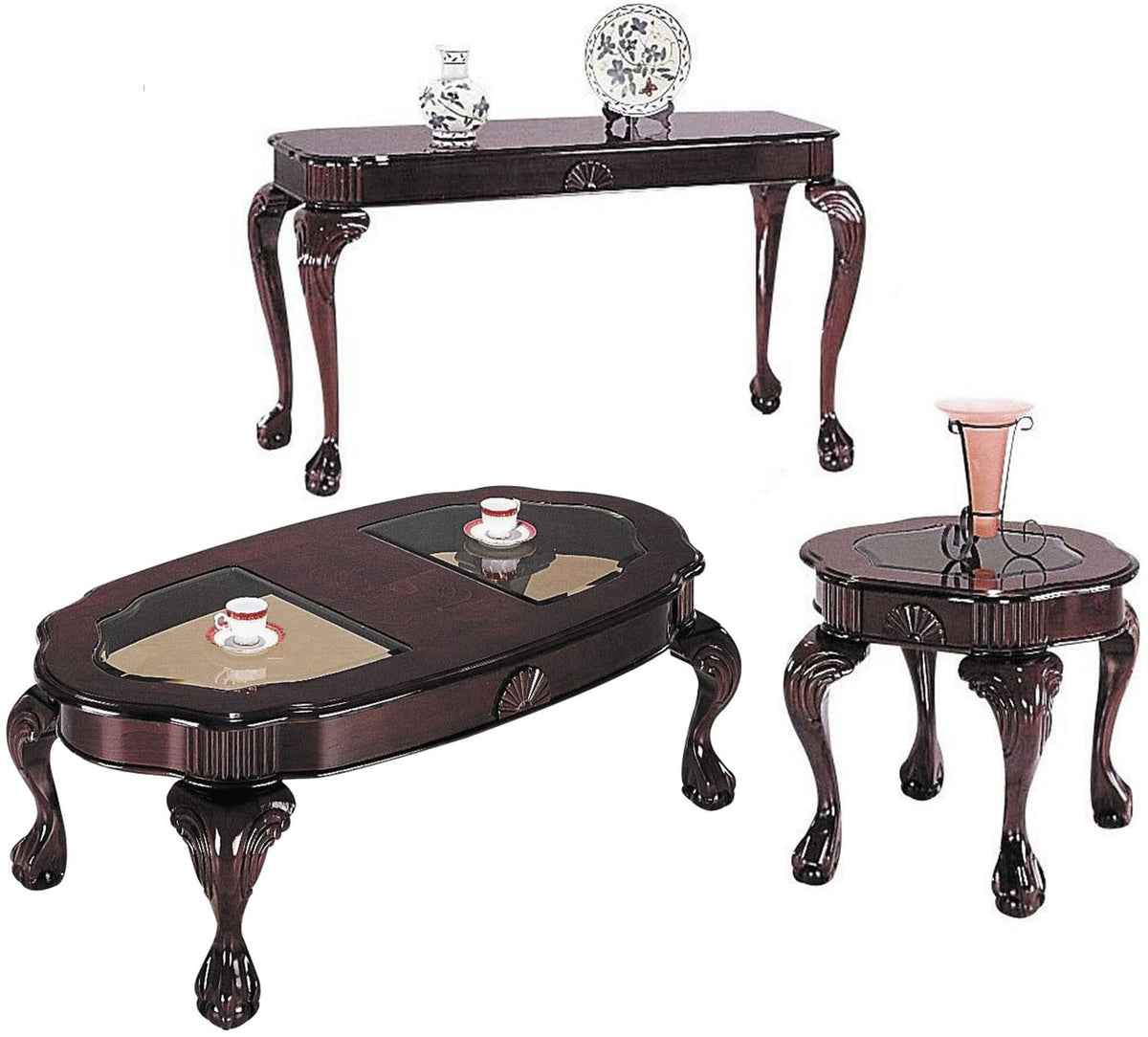 Cherry & Glass 3-Piece Coffee & End Table Set E8909
