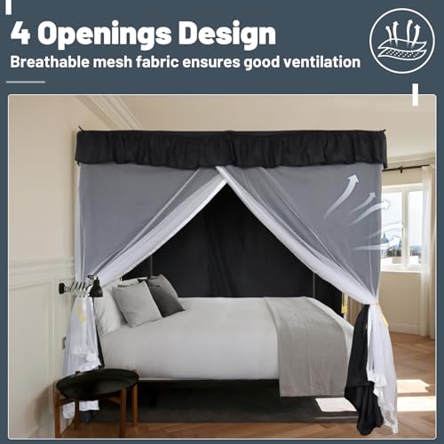 Full Size 90% Blackout 4 Corners Post Bed Canopy Curtains with Mosquito Net W6377