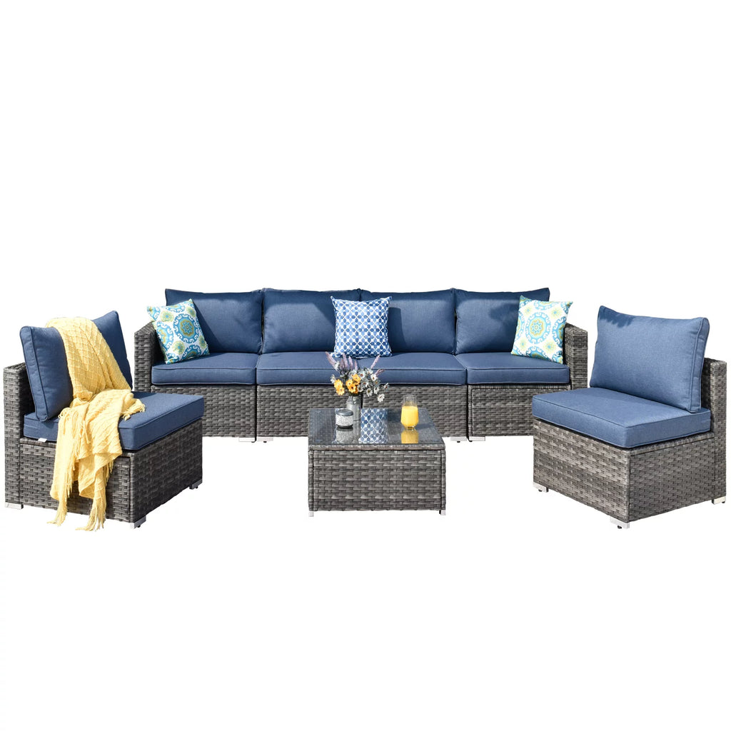 7 Pieces Wicker Outdoor Patio Sectional Couch B556905