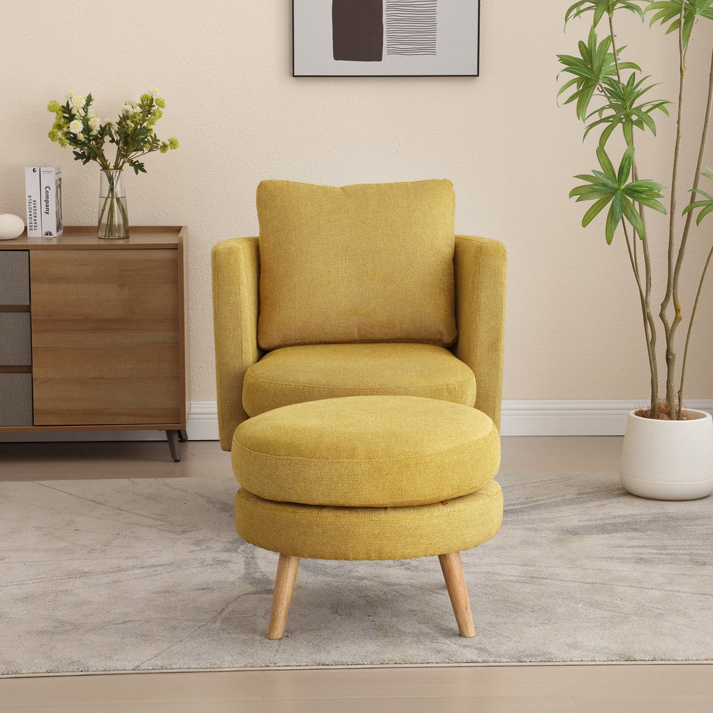 Accent Chair with Ottoman Upholstered Armchair with Wooden Leg and Throw Pillow B2254