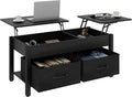 Lift Top Coffee Table with 2 Drawers and Open Side Shelf V278