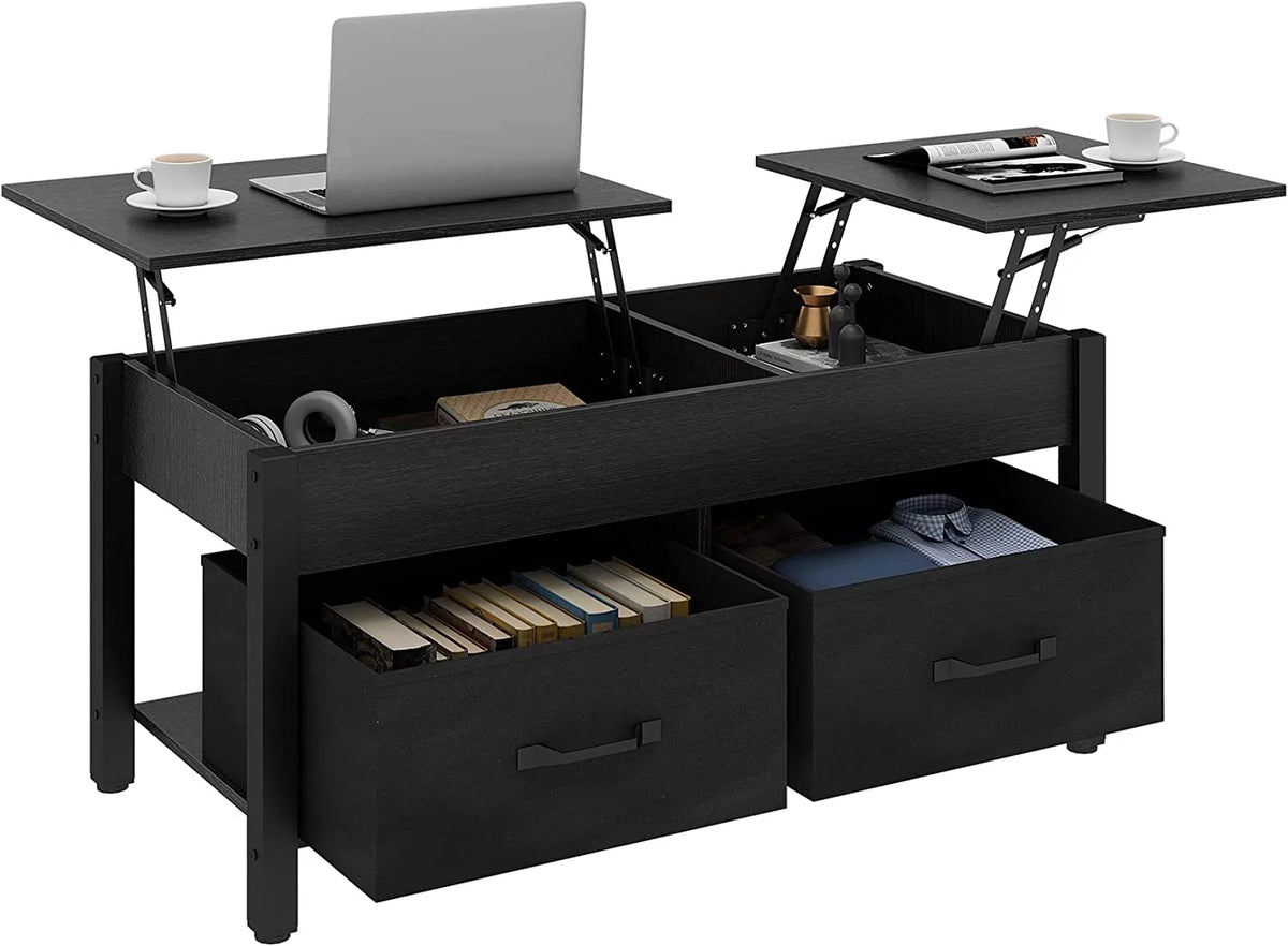 Lift Top Coffee Table with 2 Drawers and Open Side Shelf V278