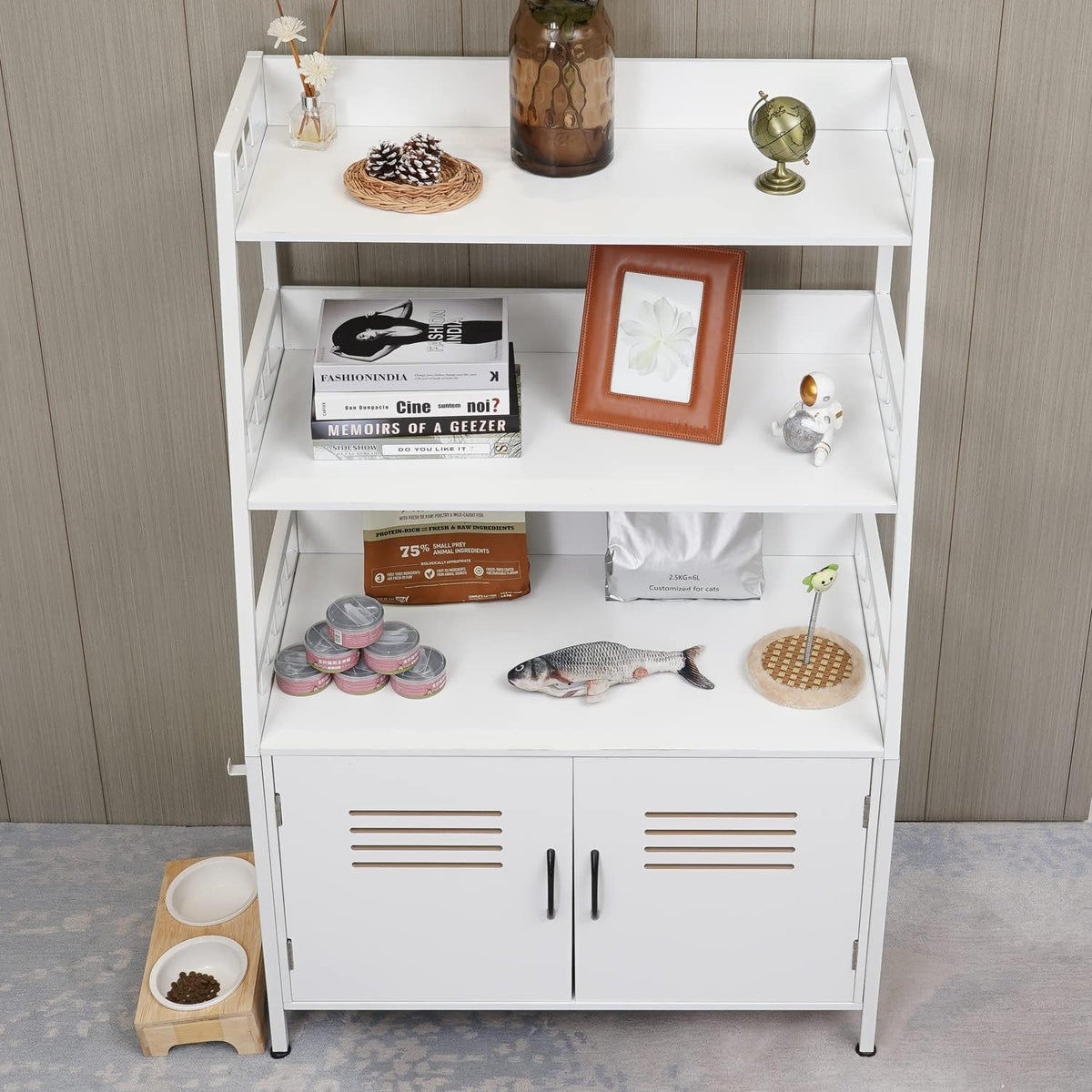 White Wooden Cat Litter Box Enclosure with 2 Doors Y328245