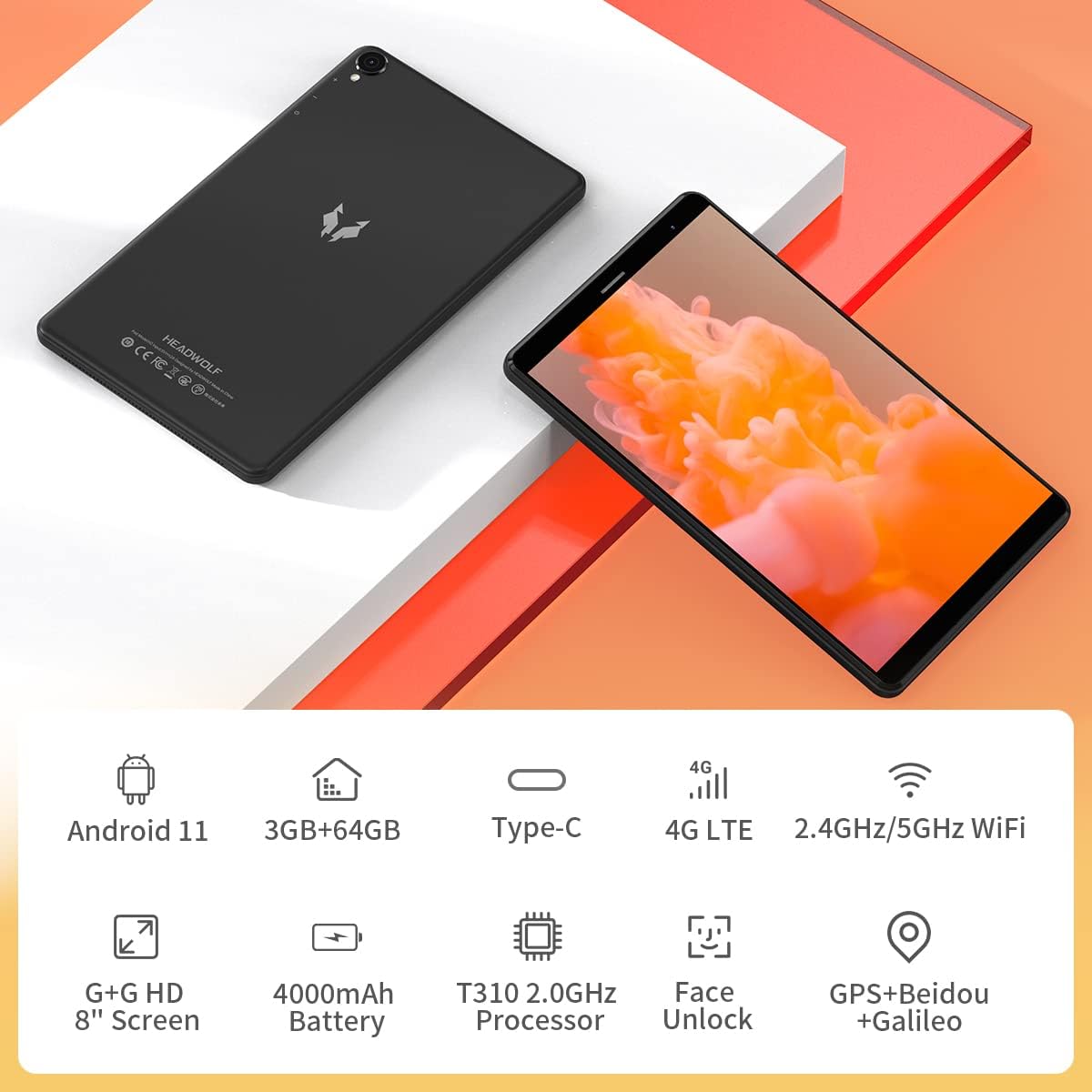 8 inch Android 11 Tablet, 3GB RAM 64GB ROM, 800 * 1280 HD Display D157