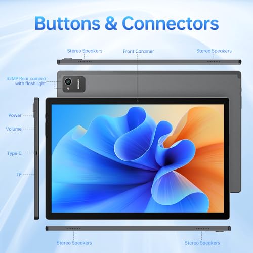 Space Gray 14 Inch Android 13 Tablet with 1200P IPS HD Screen, 8 Core, 6GB+128GB, Wi-Fi 5, 10000mAh Battery, 5MP+32MP Cameras S14842