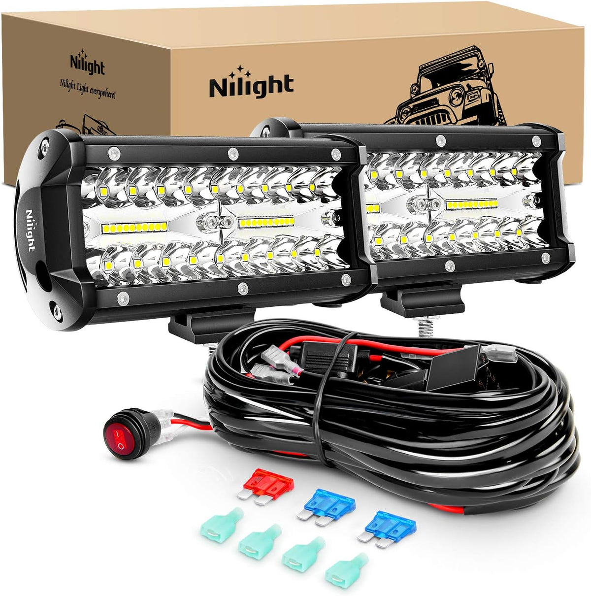 2PCS 6.5 Inch 120W LED Light Bar Amber White Strobe 6 Modes with 16AWG Wiring Harness Kit P275