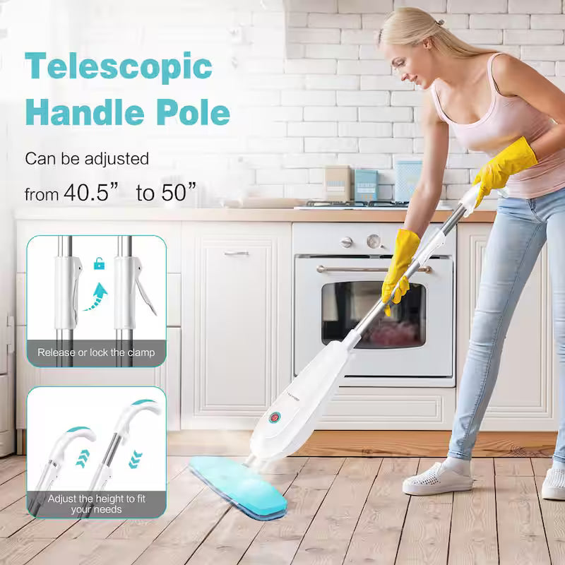 1100-Watt Electric Steam Mop with Water Tank White and Green P43123