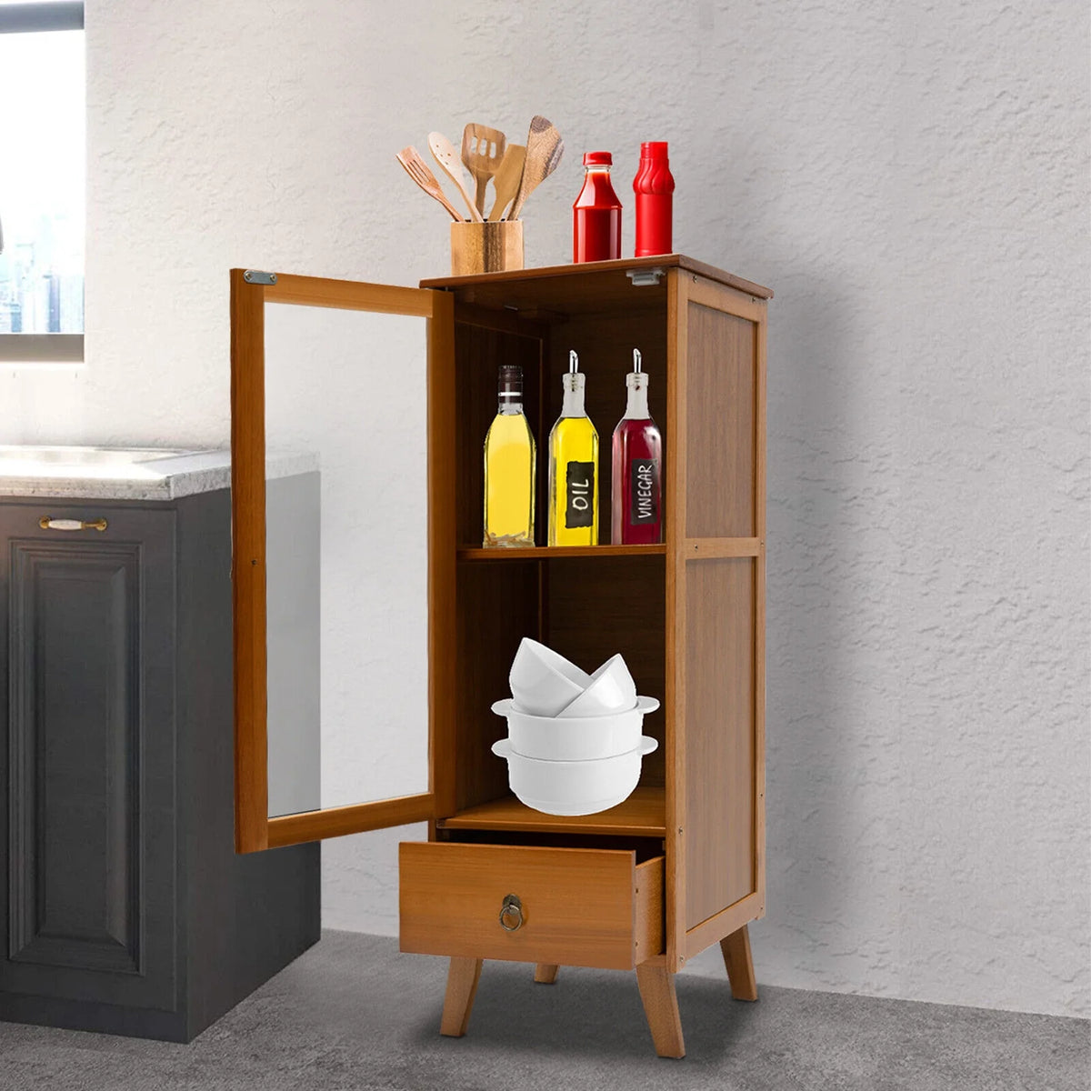Brown Bamboo Sideboard Cabinet with 1 Drawer X469