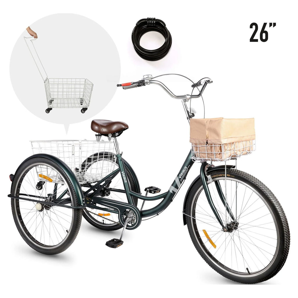 24 Inch Single Speed Adult Tricycle 3 Wheels Cruiser Bike with Removable Wheeled Basket L9180
