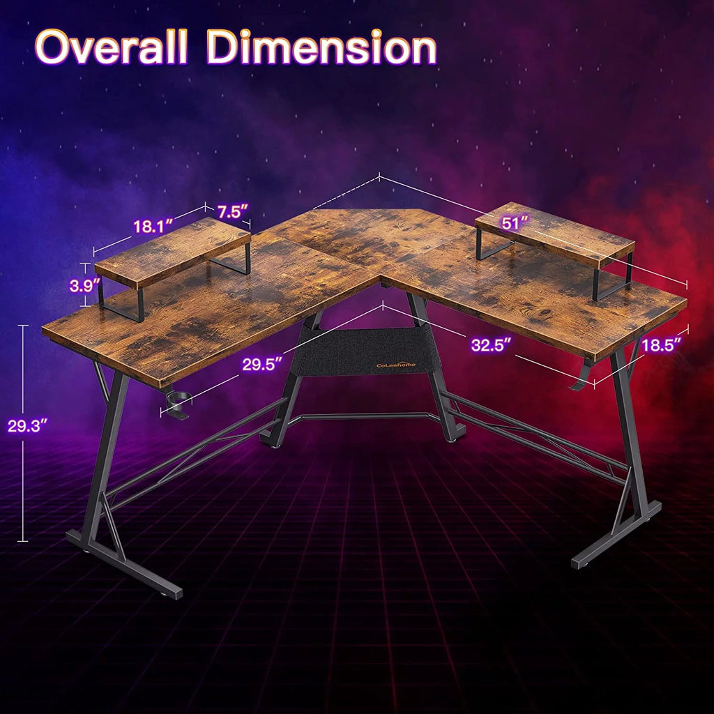 L Shaped Gaming Desk with 2 Monitor Stands U8236