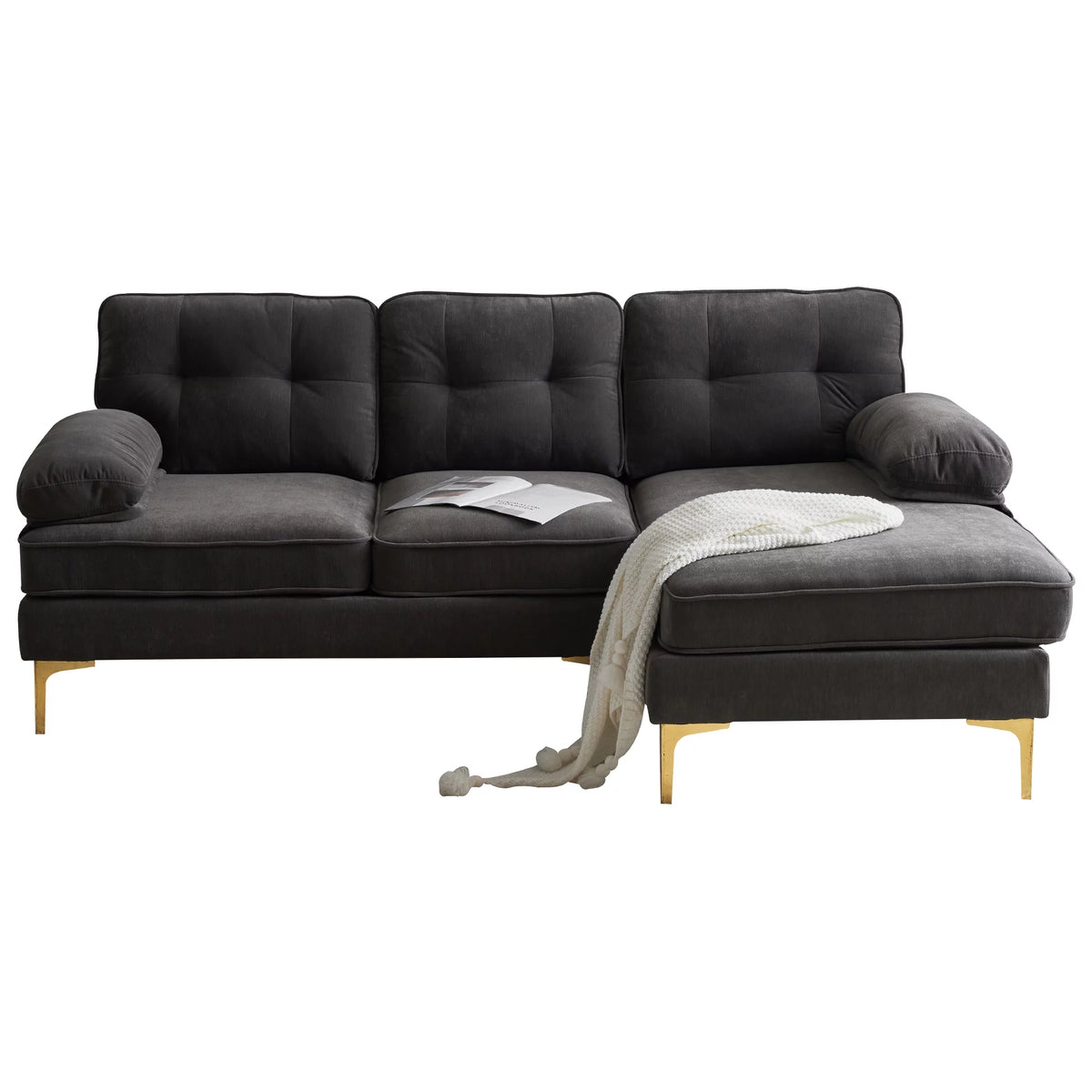Brown Velvet L Shaped Sectional Sofa U9720