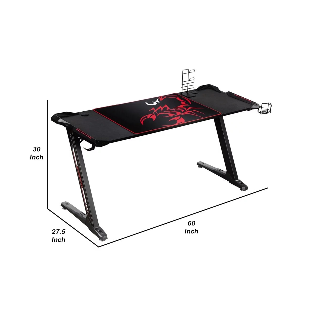 60 Inch Black Gaming Desk with RGB Lighting R1075