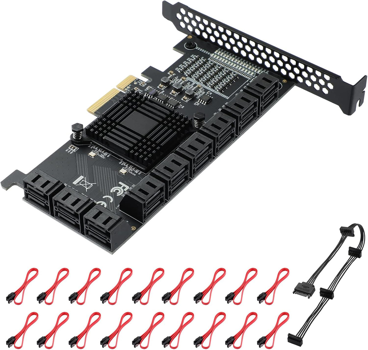 PCIe 6 SATA 4X Card with 6 SATA Cables and Low Profile Bracket B189