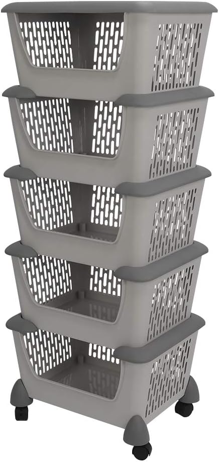 Plastic 5 Tiers Stacking Basket with Wheels P446