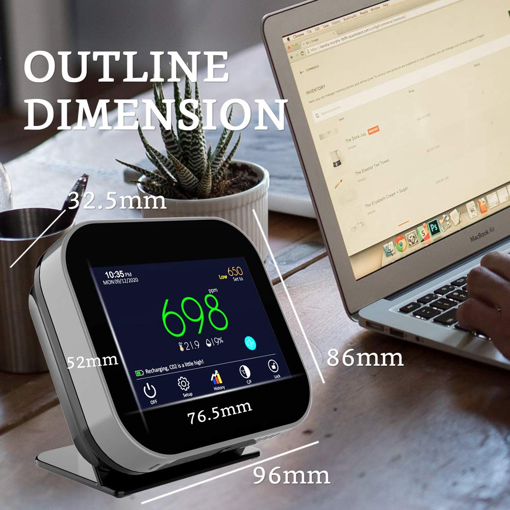 Indoor CO2 Meter Temperature Humidity Air Quality Monitor Black N888841