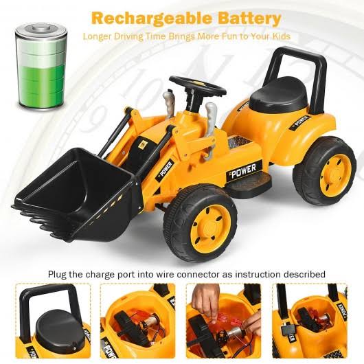 6V Battery Powered Kids Ride on Excavator Digger Tractor - Yellow X892