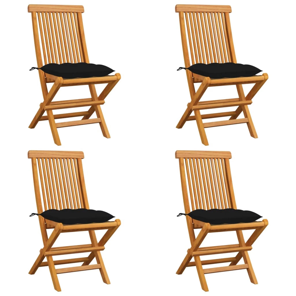 Set of 4 Wooden Foldable Outdoor Dining Chairs with Black Cushion I369