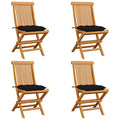 Set of 4 Wooden Foldable Outdoor Dining Chairs with Black Cushion I369