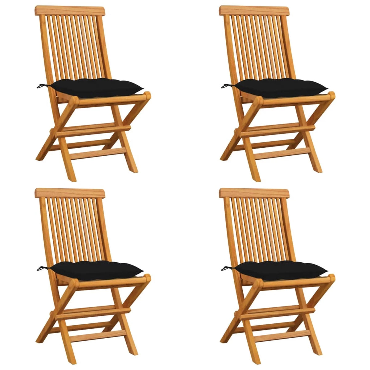 Set of 4 Wooden Foldable Outdoor Dining Chairs with Black Cushion I369