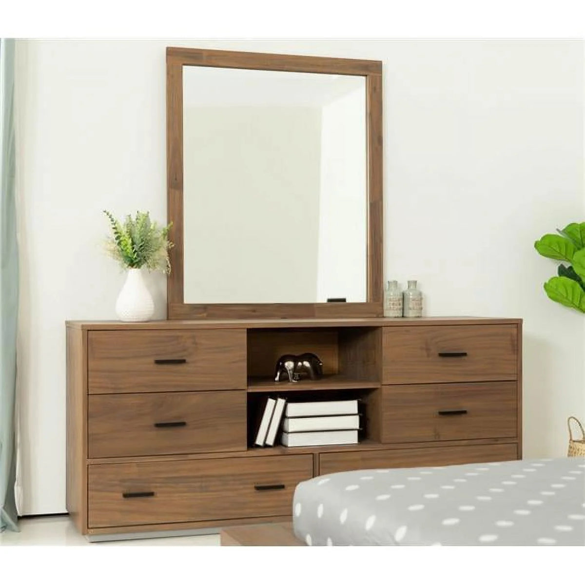 Walnut Six Drawer Combo Dresser M8542