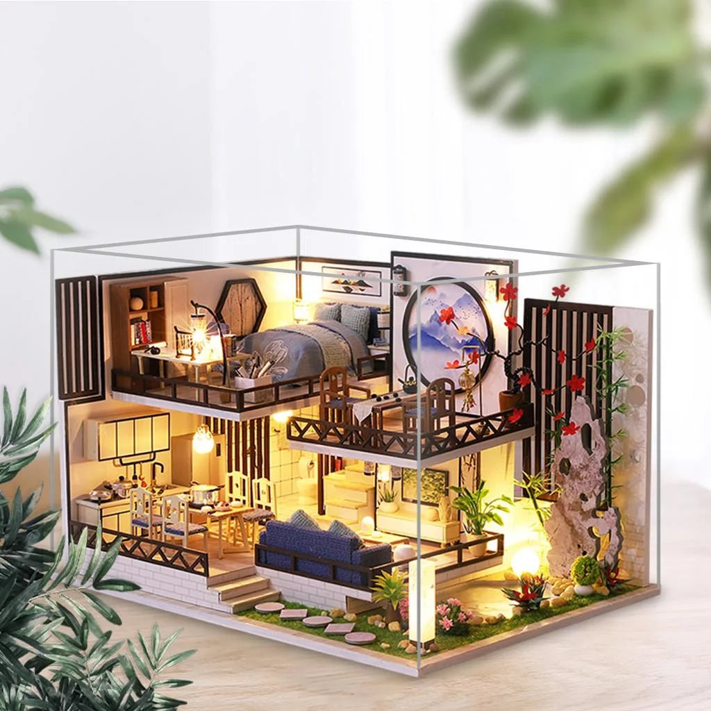Miniature Wood Dollhouse with Furniture and Dustproof Cover X6273