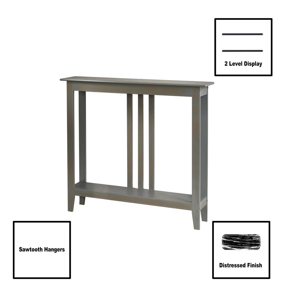 Slim Entryway Console Table with Antique Finish, 7" Deep, Gray R534