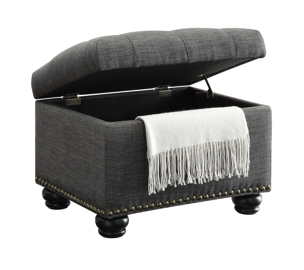 Dark Charcoal Gray Fabric Storage Ottoman P1055